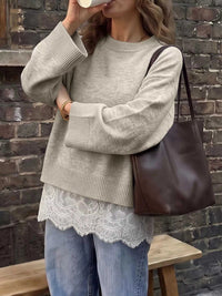 Layered Lace Hem Crew Neck Sweater 101002599371910 59 Affordable Fashion Under $100 Jerry's Apparel 