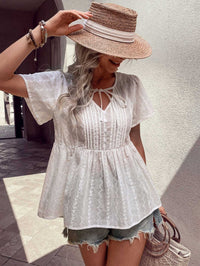 Perfee Tied Decorative Buttons Short Puff Sleeve Blouse 100101146451793 34 Affordable Fashion Under $100 Jerry's Apparel 
