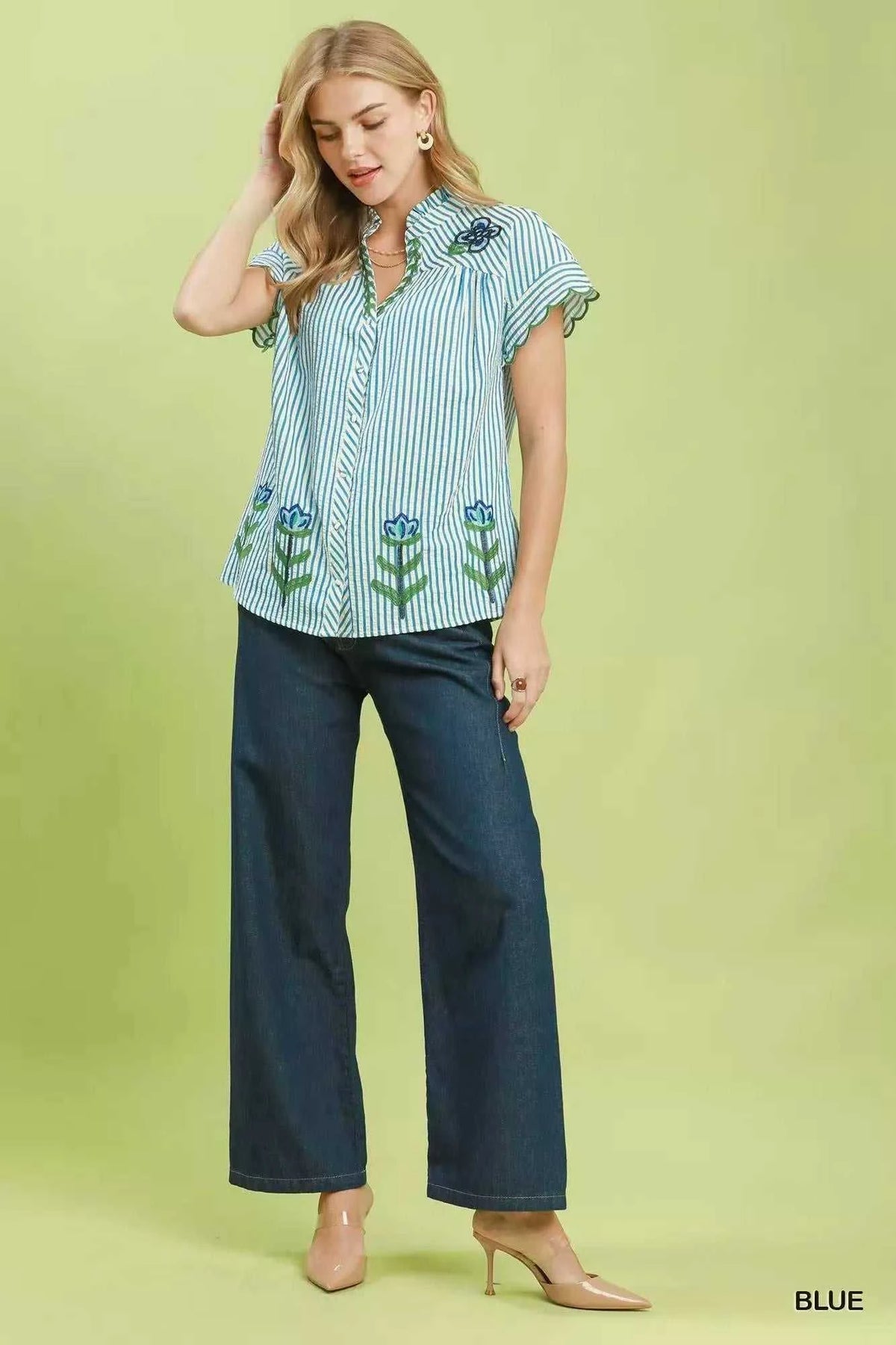 Umgee Embroidered Stripe Button Front Top 100100173701716 57 Affordable Fashion Under $100 Jerry's Apparel 