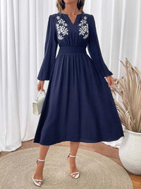 Embroidered Notched Long Sleeve Midi Dress 100100959360037 45 Affordable Fashion Under $100 Jerry's Apparel 