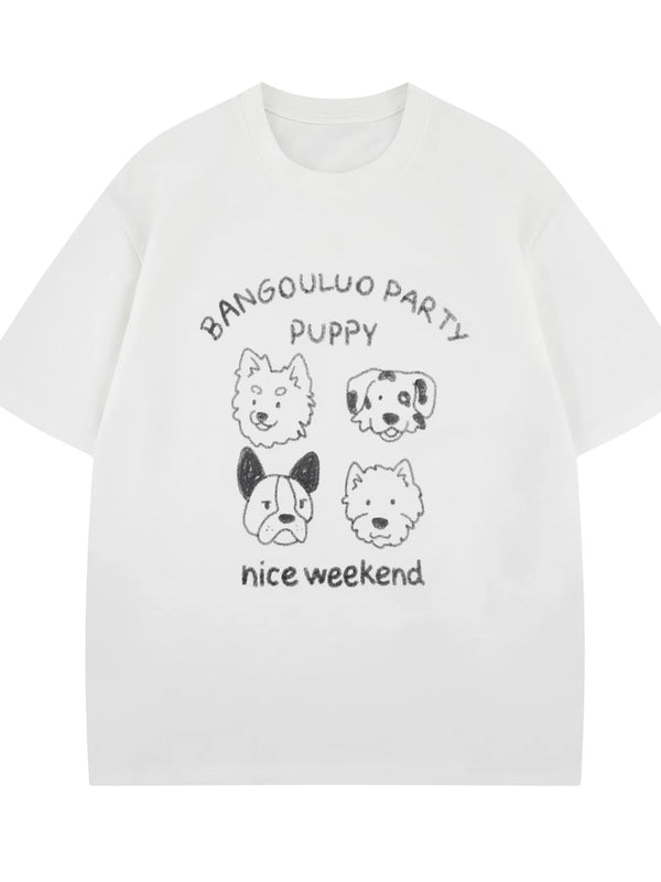 Men's Puppy Graphic Round Neck Casual T-Shirt