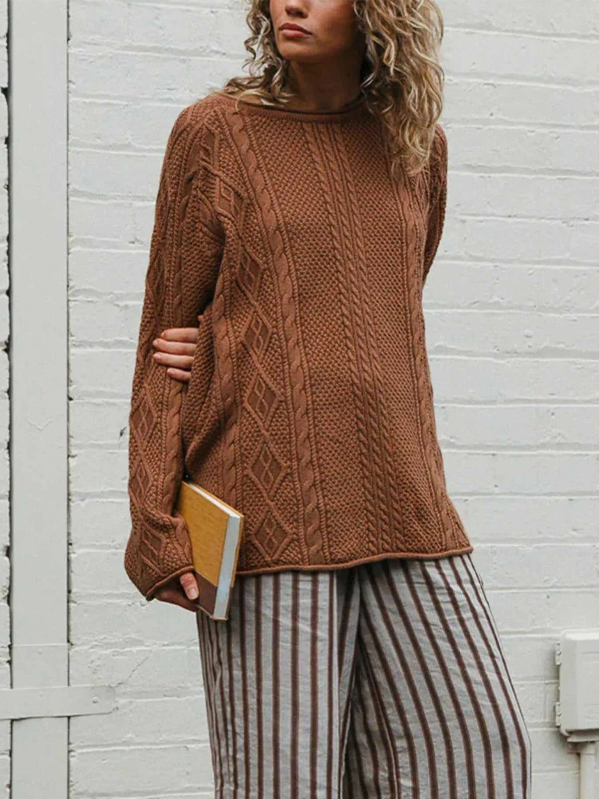 Crew Neck Cable-Knit Sweater 100100765071495 52 Affordable Fashion Under $100 Jerry's Apparel 