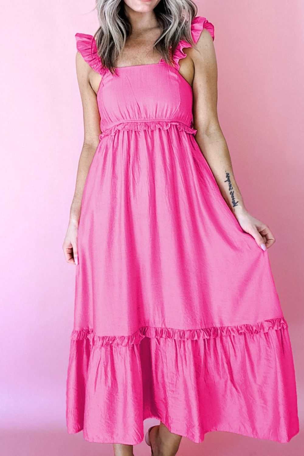 Solid Color Ruffle Trim High Waist Sleeveless Maxi Dress 100100088875266 51 Gifts for Her Jerry's Apparel 