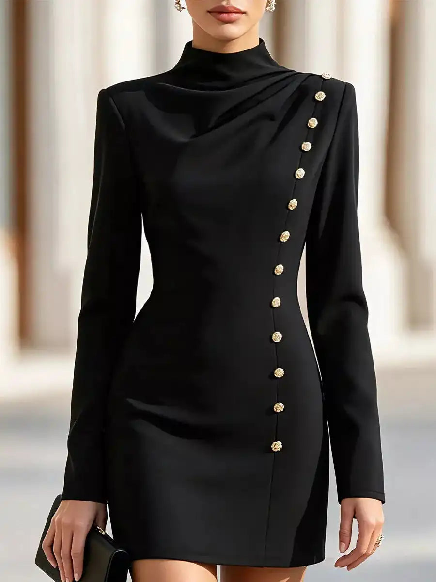 Mock Neck Long-Sleeve Bodycon Dress with Gold-Tone Button Detailing 101001571259490 49 Affordable Fashion Under $100 Jerry's Apparel 