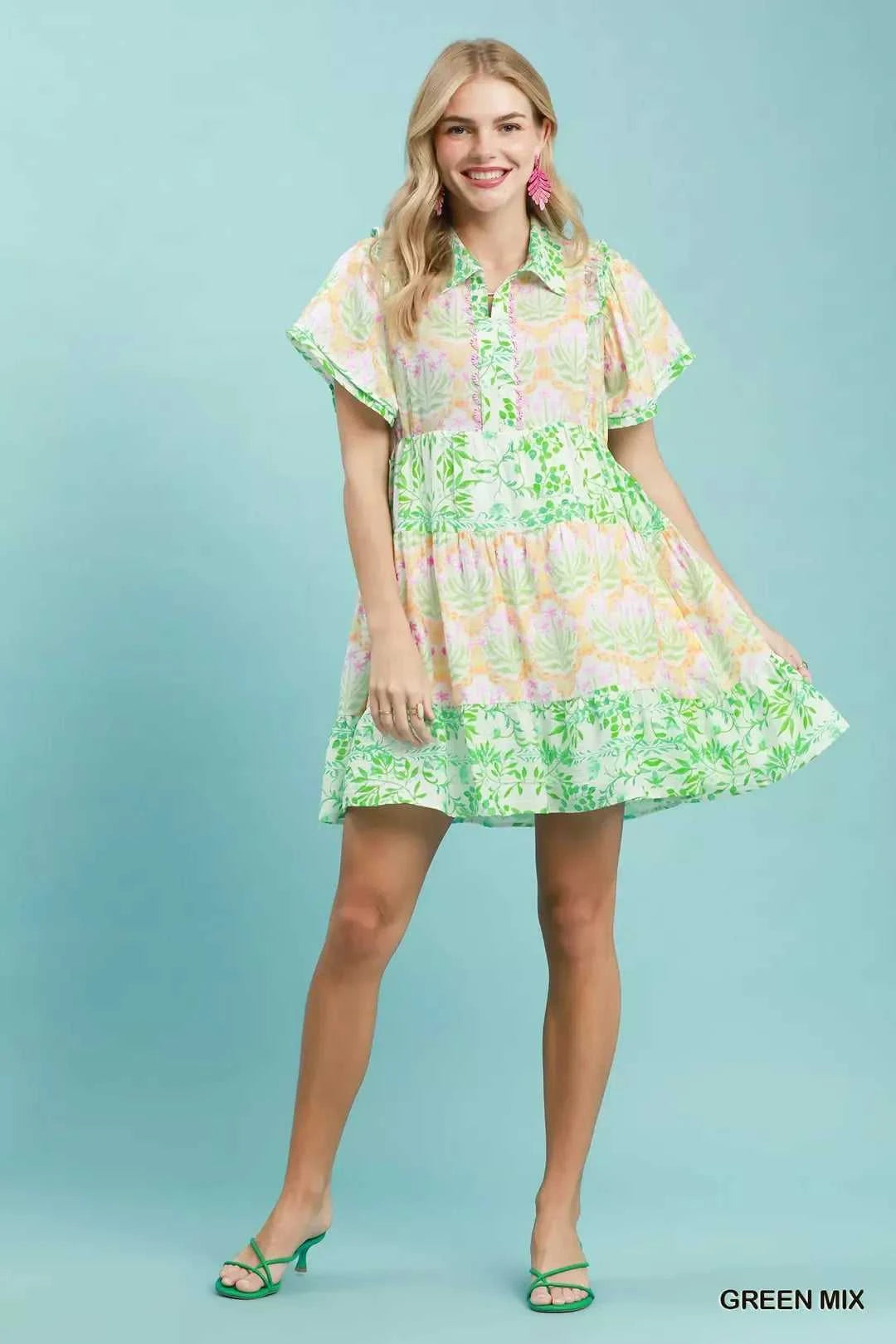 Umgee Mixed Floral Tiered Mini Dress with Flutter Sleeves 100100522441474 66 Affordable Fashion Under $100 Jerry's Apparel 