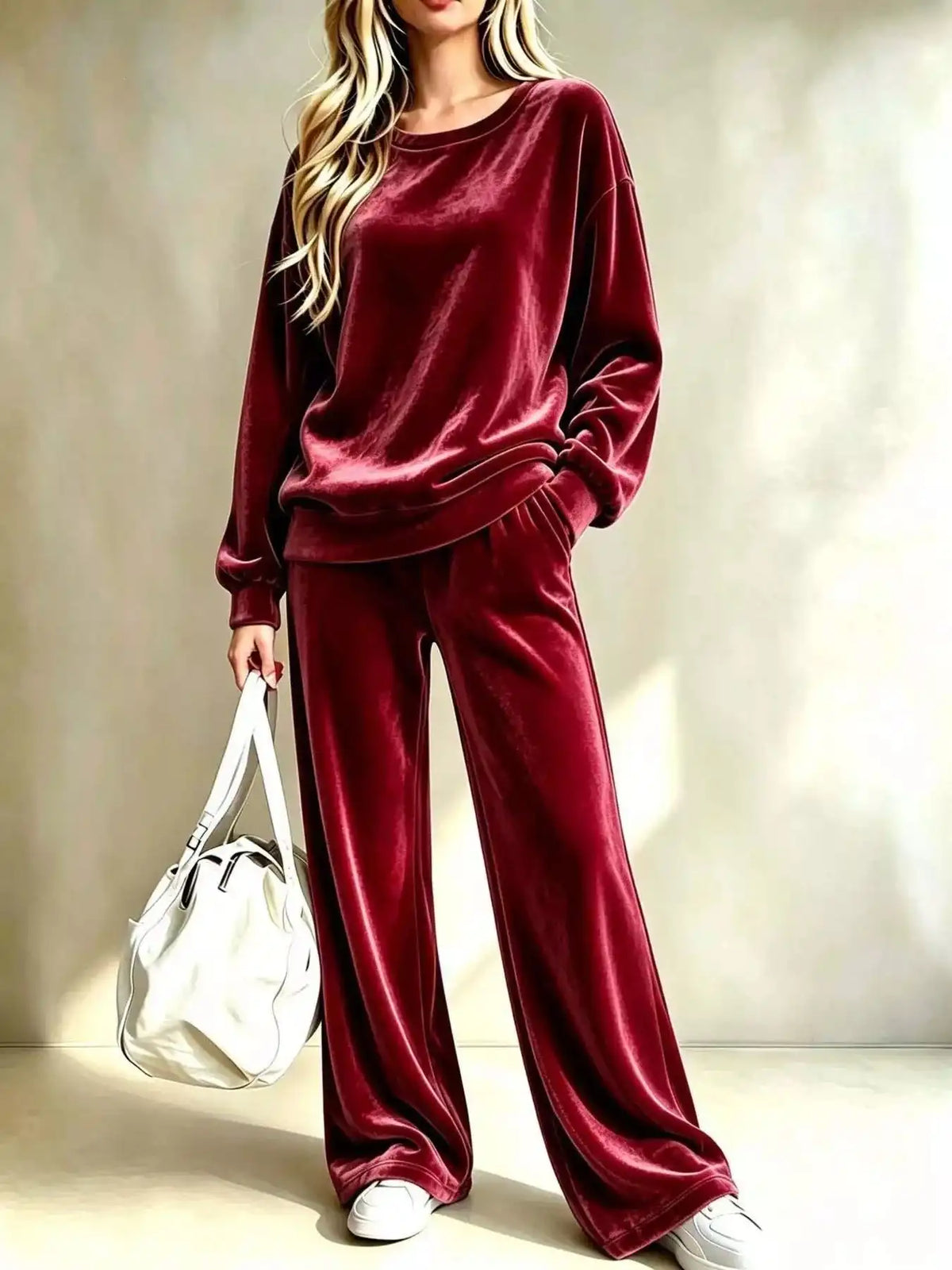 Full Size Dropped Shoulder Velvet Top and Wide Leg Pants Set Plus Size 101001605312710 62 Affordable Fashion Under $100 Jerry's Apparel 