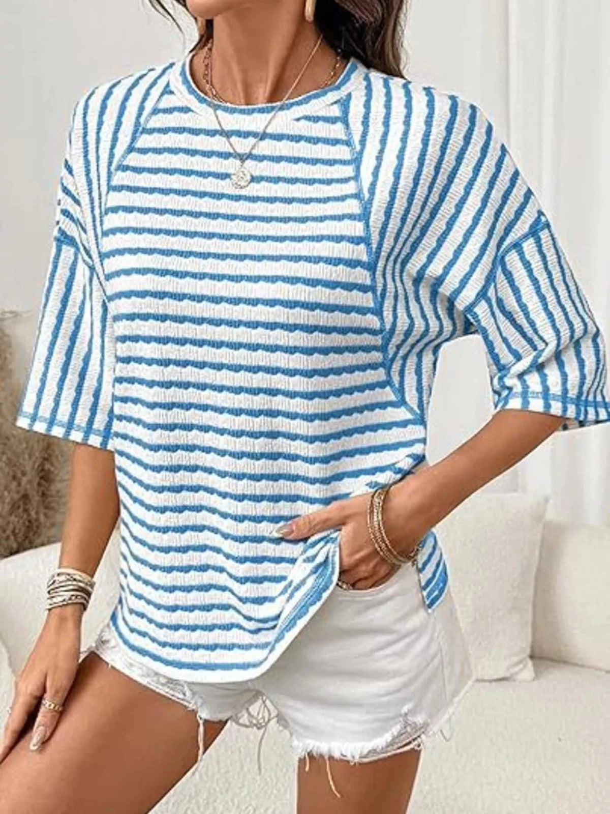 Striped Knit Round Neck T-Shirt 100100012529887 31 Affordable Fashion Under $100 Jerry's Apparel 