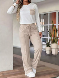 Long Sleeve Pocket Top and Wide-Leg Drawstring Pants Set 101001460183522 63 Affordable Fashion Under $100 Jerry's Apparel 