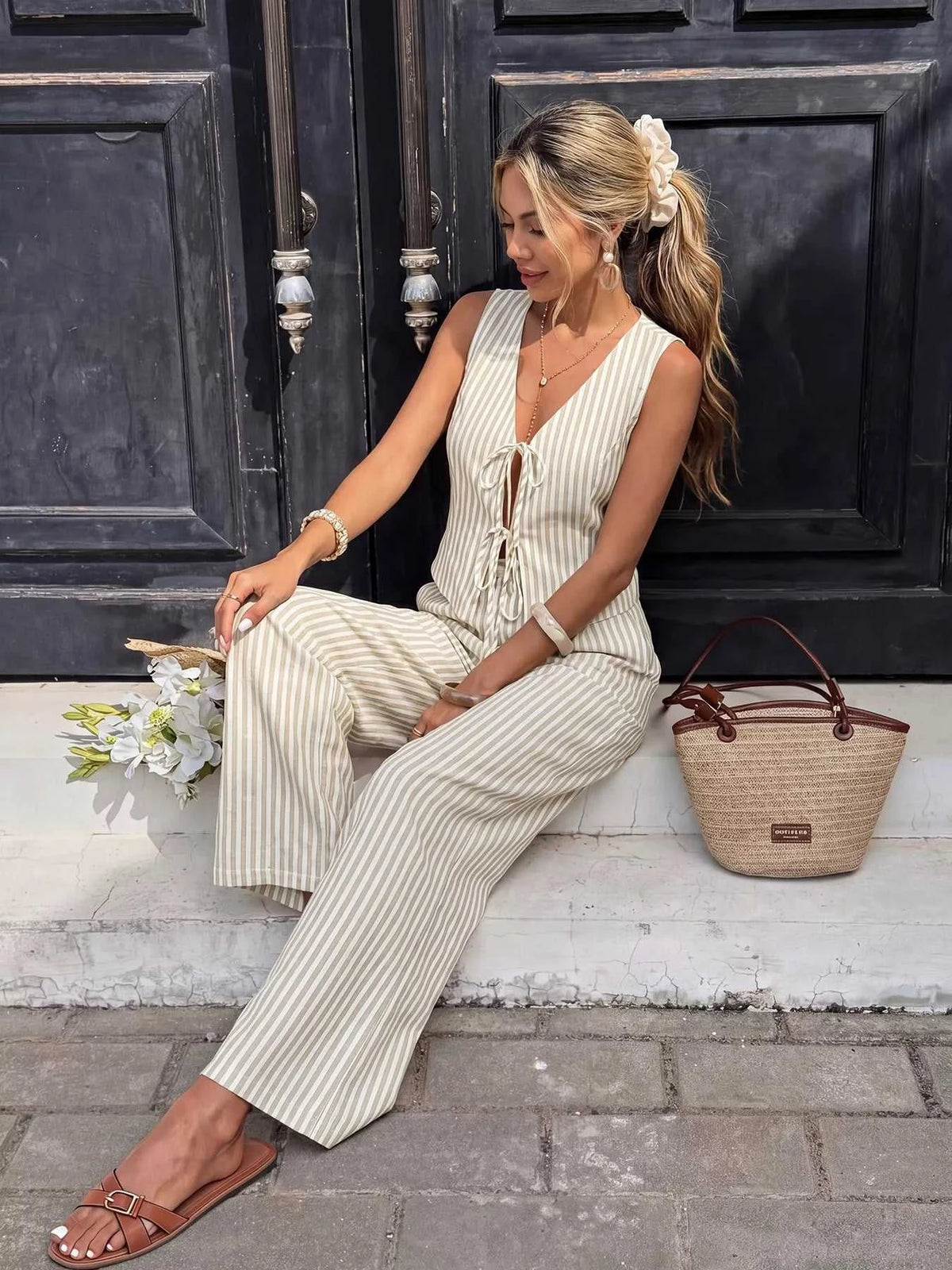 Striped Vest & Wide Leg Pants Set 100100639827685 46 Affordable Fashion Under $100 Jerry's Apparel 