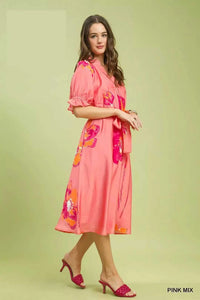 Umgee Floral Flounce Sleeve Midi Dress with Belted 100100356091904 66 Affordable Fashion Under $100 Jerry's Apparel 