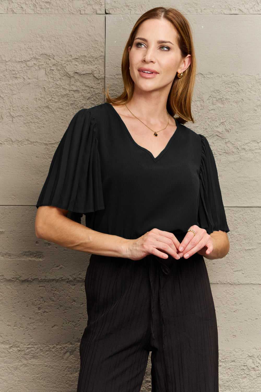 Perfee V-Neck Flutter Sleeve Blouse 100101541739250 28 Affordable Fashion Under $100 Jerry's Apparel 