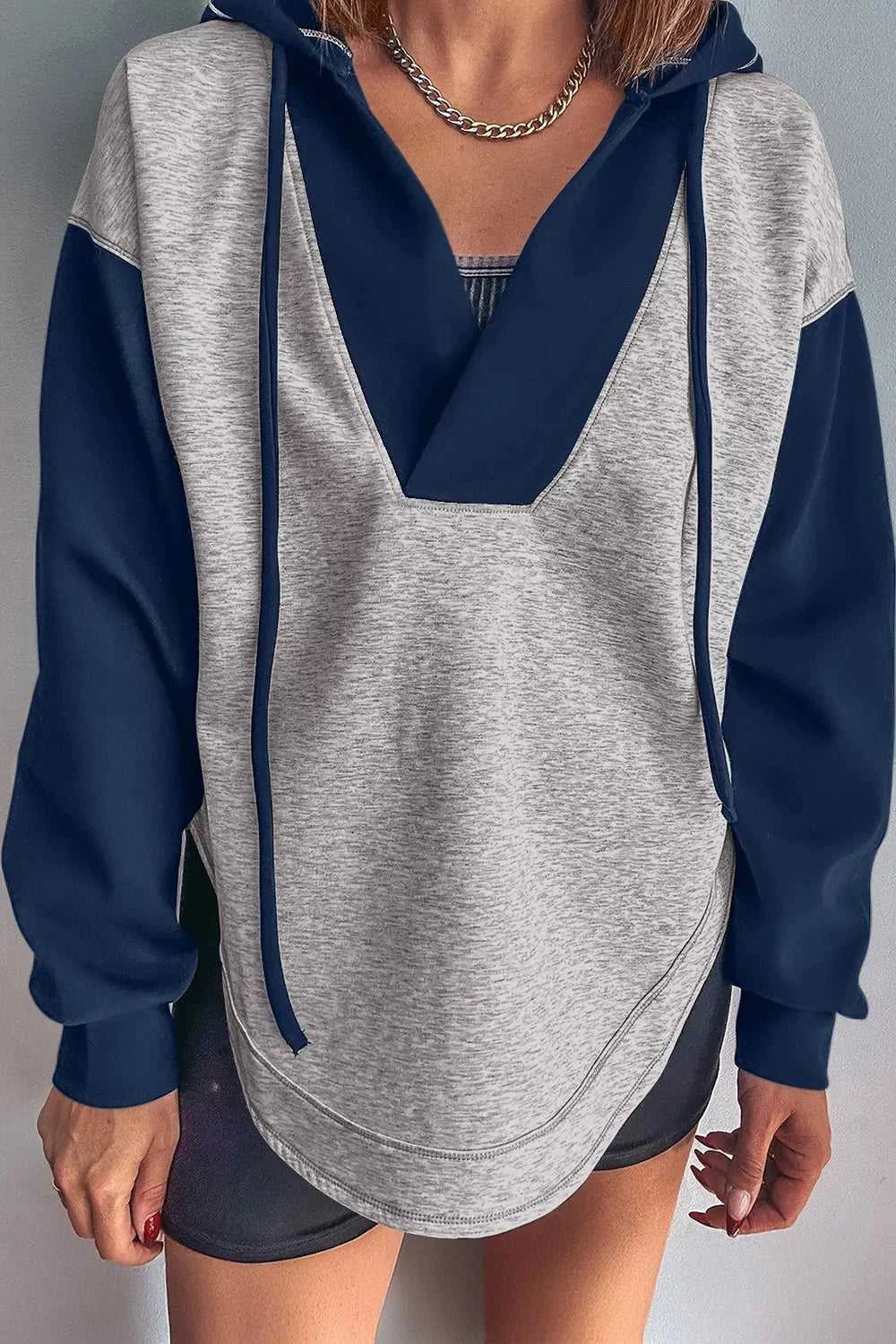 Color Block Patchwork V Neck Drawstring Hoodie 100100002533763 54 Affordable Fashion Under $100 Jerry's Apparel 
