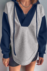Color Block Patchwork V Neck Drawstring Hoodie 100100002533763 54 Affordable Fashion Under $100 Jerry's Apparel 