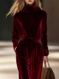 Full Size Velvet Turtleneck Long Sleeve Top and Wide-Leg Pants Set Plus Size 101001423619230 50 Affordable Fashion Under $100 Jerry's Apparel 