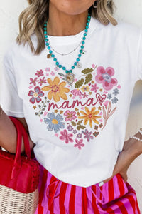 MAMA Flower Heart Cotton Blend Graphic Tee