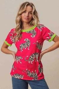 BiBi Big Tiger Print Jersey Contrast Ringer Top 100100215151725 27 Affordable Fashion Under $100 Jerry's Apparel 