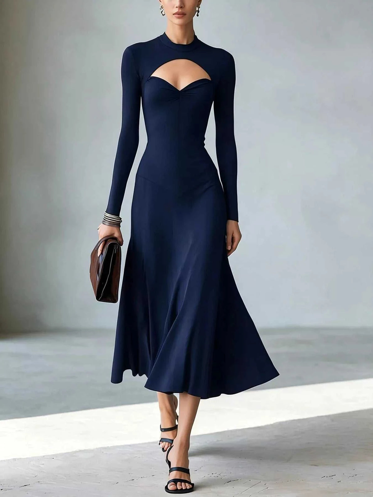 Full Size Mock Neck Cut-Out Long Sleeve Midi Dress Plus Size 101001217973891 41 Affordable Fashion Under $100 Jerry's Apparel 