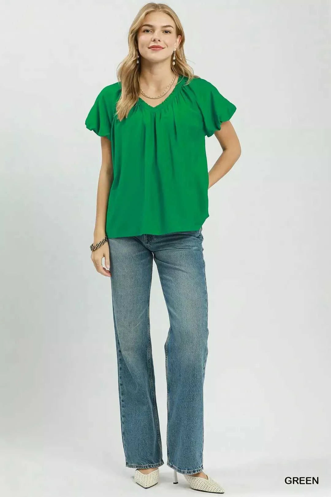 Umgee Gathered V-Neck Top 100100167581635 49 Affordable Fashion Under $100 Jerry's Apparel 