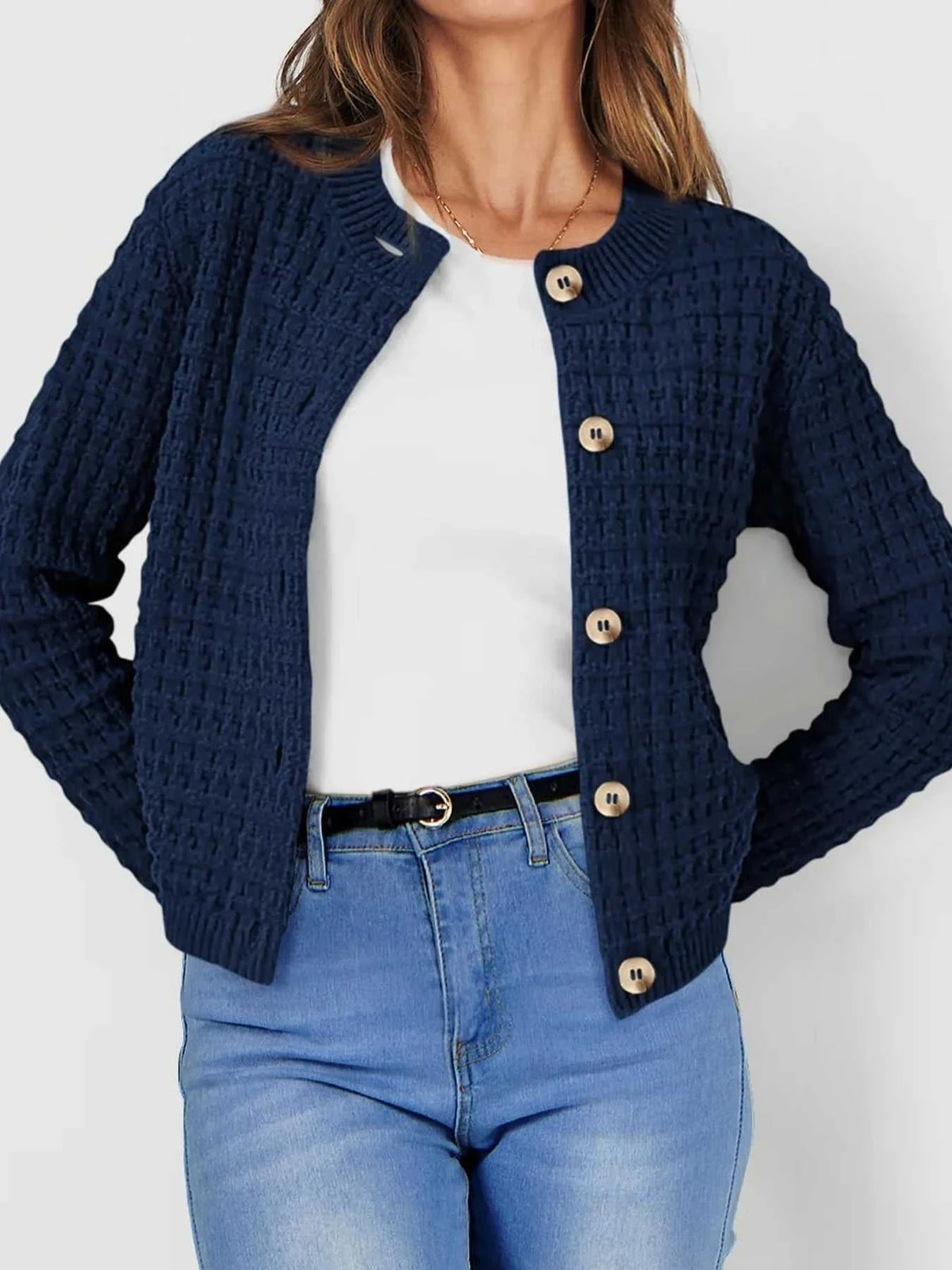 Textured Knit Button-Front Cardigan 100100626365347 44 Affordable Fashion Under $100 Jerry's Apparel 