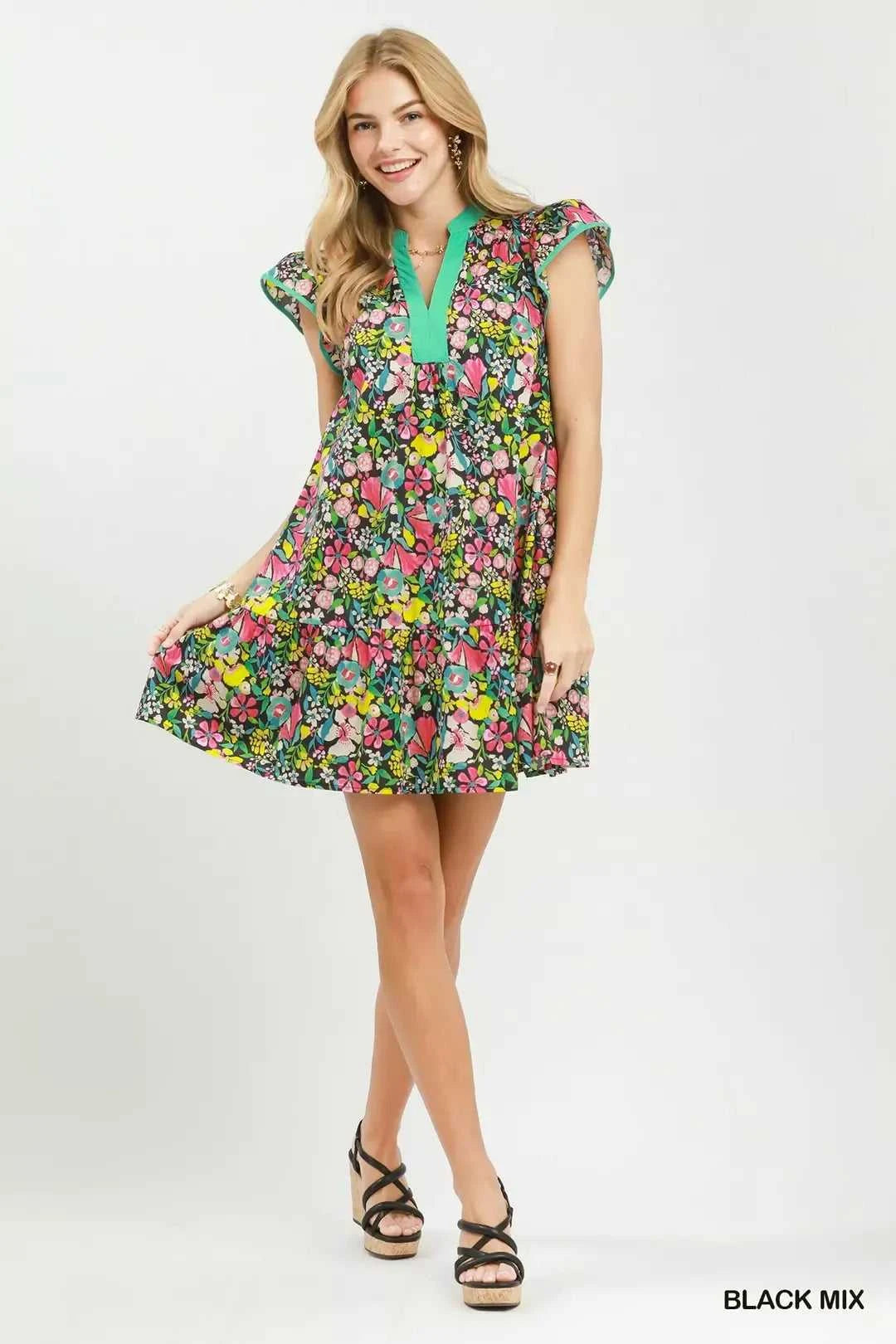 Umgee Floral Flutter Sleeve Tiered Mini Dress 100100740391186 57 Affordable Fashion Under $100 Jerry's Apparel 