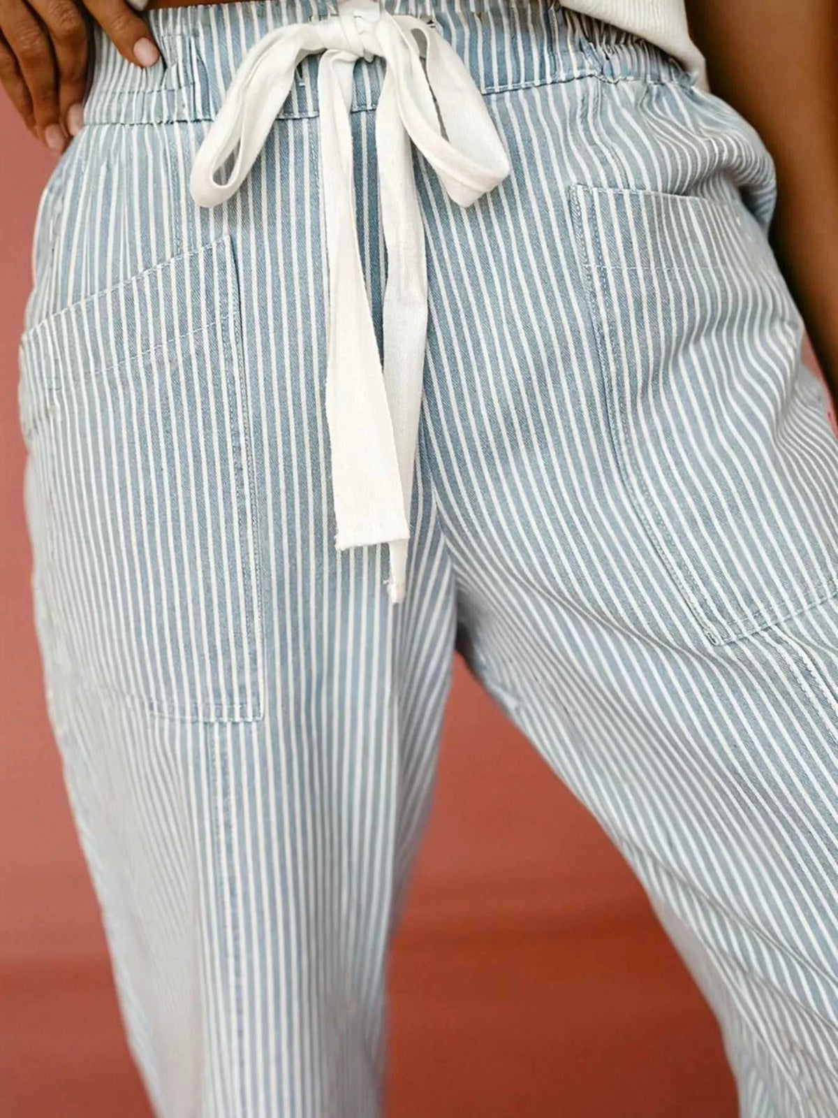 Stripe Mid Rise Drawstring Waist Jeans 100100698319800 58 Affordable Fashion Under $100 Jerry's Apparel 