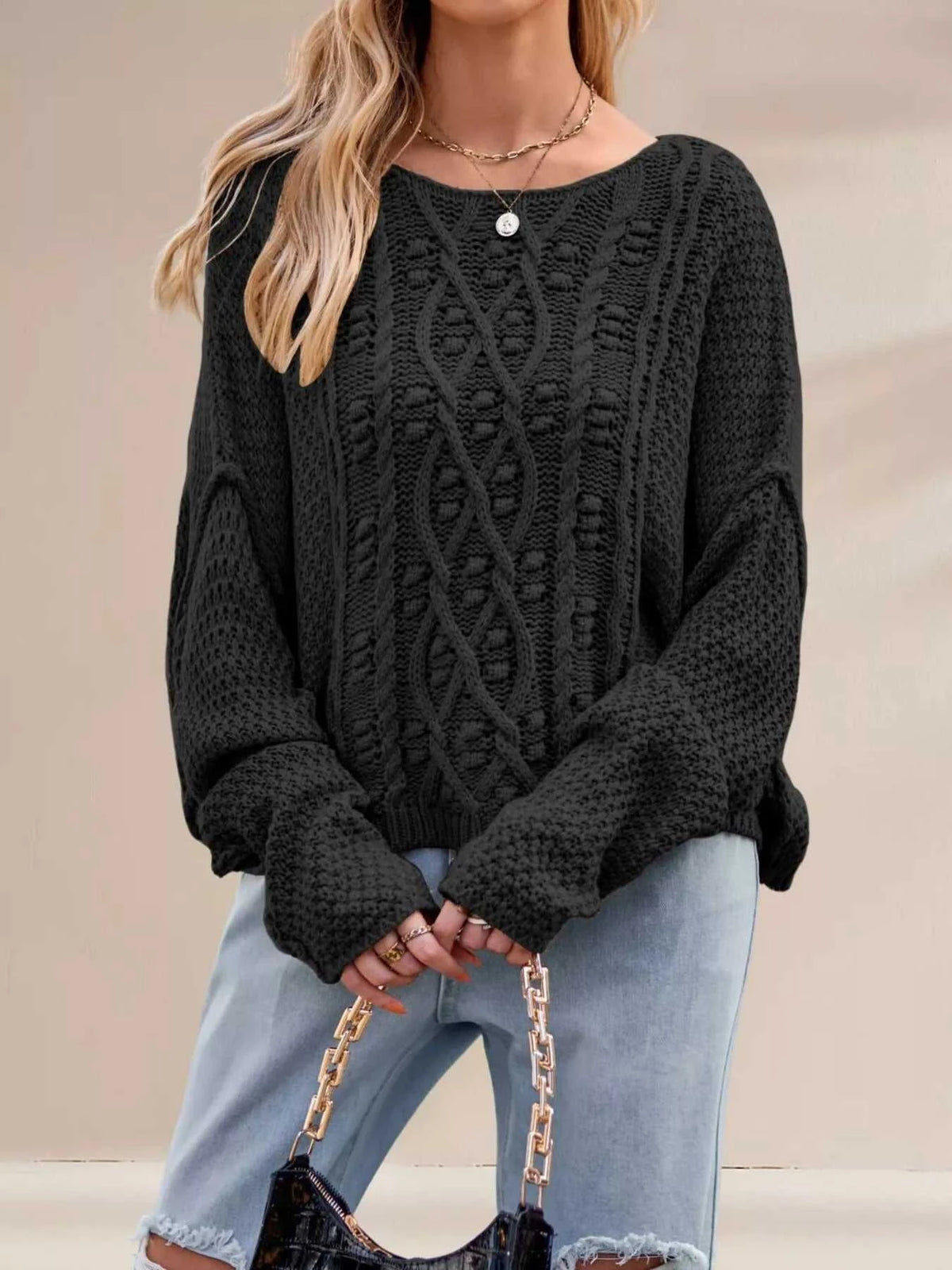 Cable Knit Dropped Shoulder Sweater 100100337070242 47 Affordable Fashion Under $100 Jerry's Apparel 