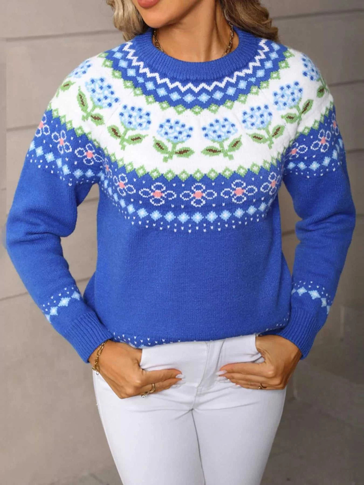 Floral Pattern Crew Neck Sweater 100100793762597 52 Affordable Fashion Under $100 Jerry's Apparel 