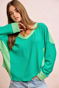 BiBi Textured Jersey Color Block Top With Cut Edge 100100024741269 41 Affordable Fashion Under $100 Jerry's Apparel 