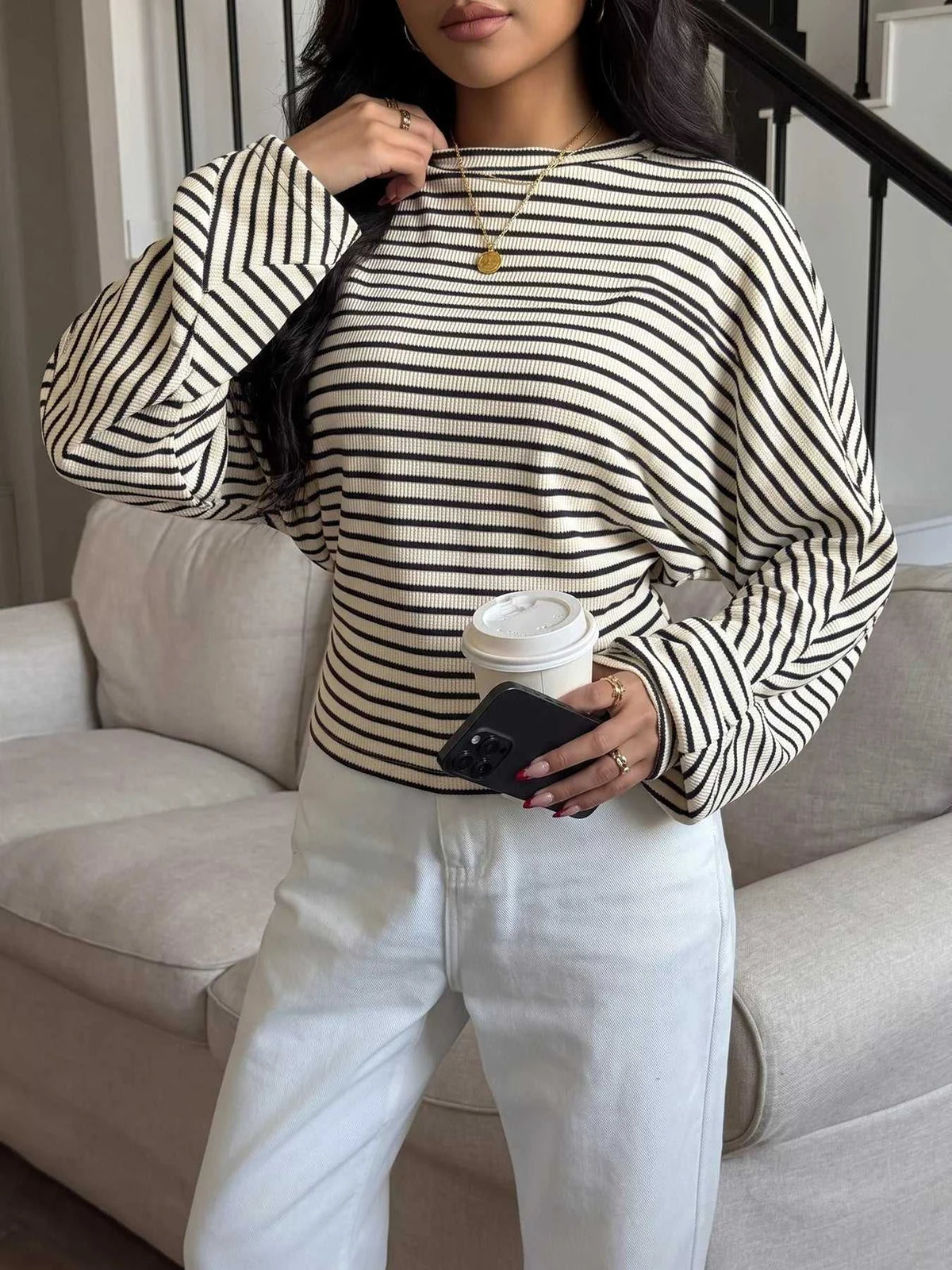 Striped Batwing Sleeve Crew Neck T-Shirt 101001135903926 41 Affordable Fashion Under $100 Jerry's Apparel 