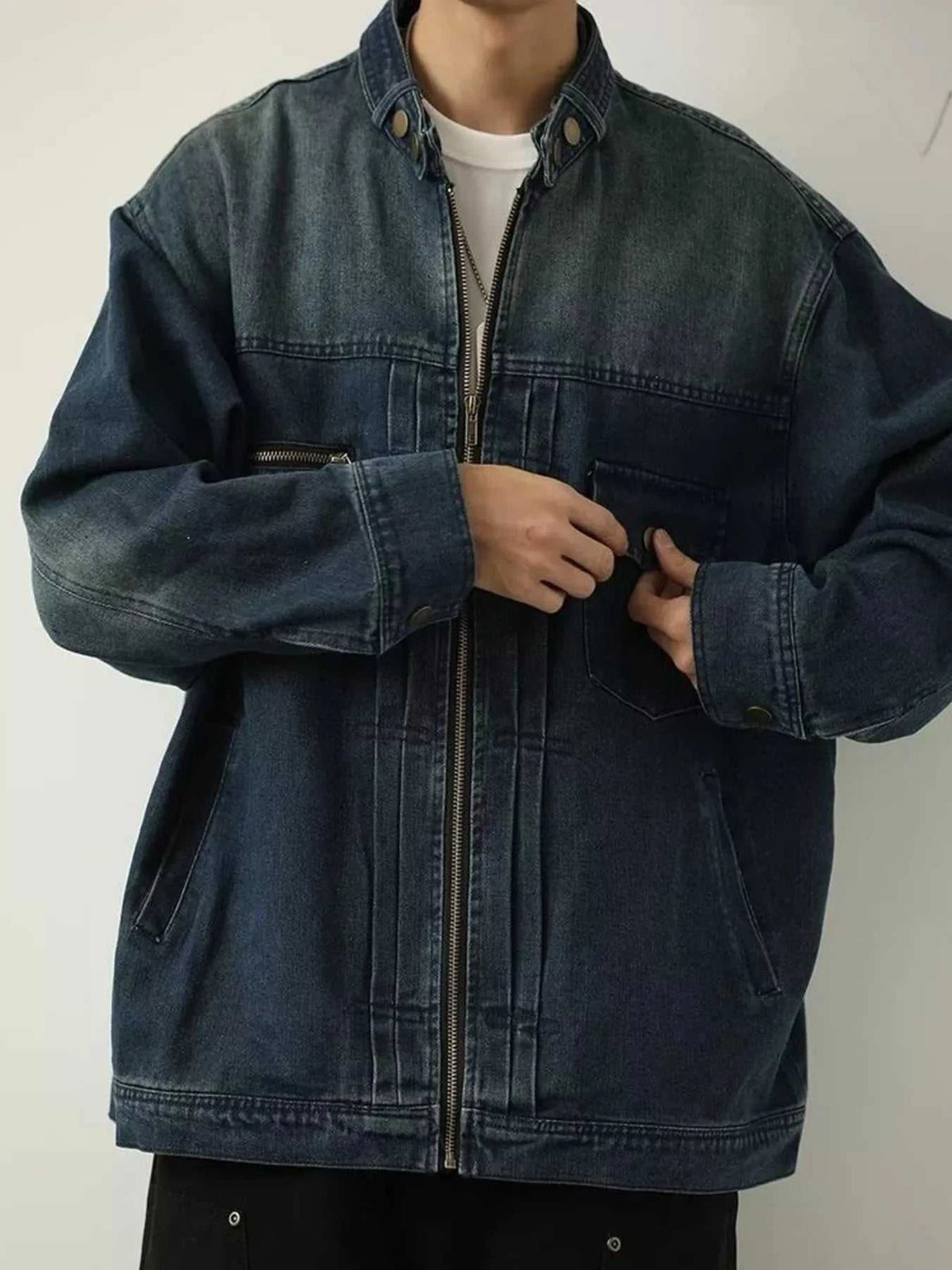 Men's Full Size Washed Zip Up Denim Jacket Plus Size 104003330203490 77 Affordable Fashion Under $100 Jerry's Apparel 