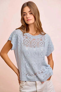 BiBi Washed Eyelet Short Sleeve Breathable Knit Top 100100212911752 43 Affordable Fashion Under $100 Jerry's Apparel 