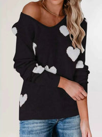 Heart Pattern V-Neck Sweater 100100504780005 48 Affordable Fashion Under $100 Jerry's Apparel 