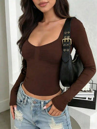 Slim-Fit Long Sleeve Scoop Neck Ruched T-Shirt 101001642080274 30 Affordable Fashion Under $100 Jerry's Apparel 