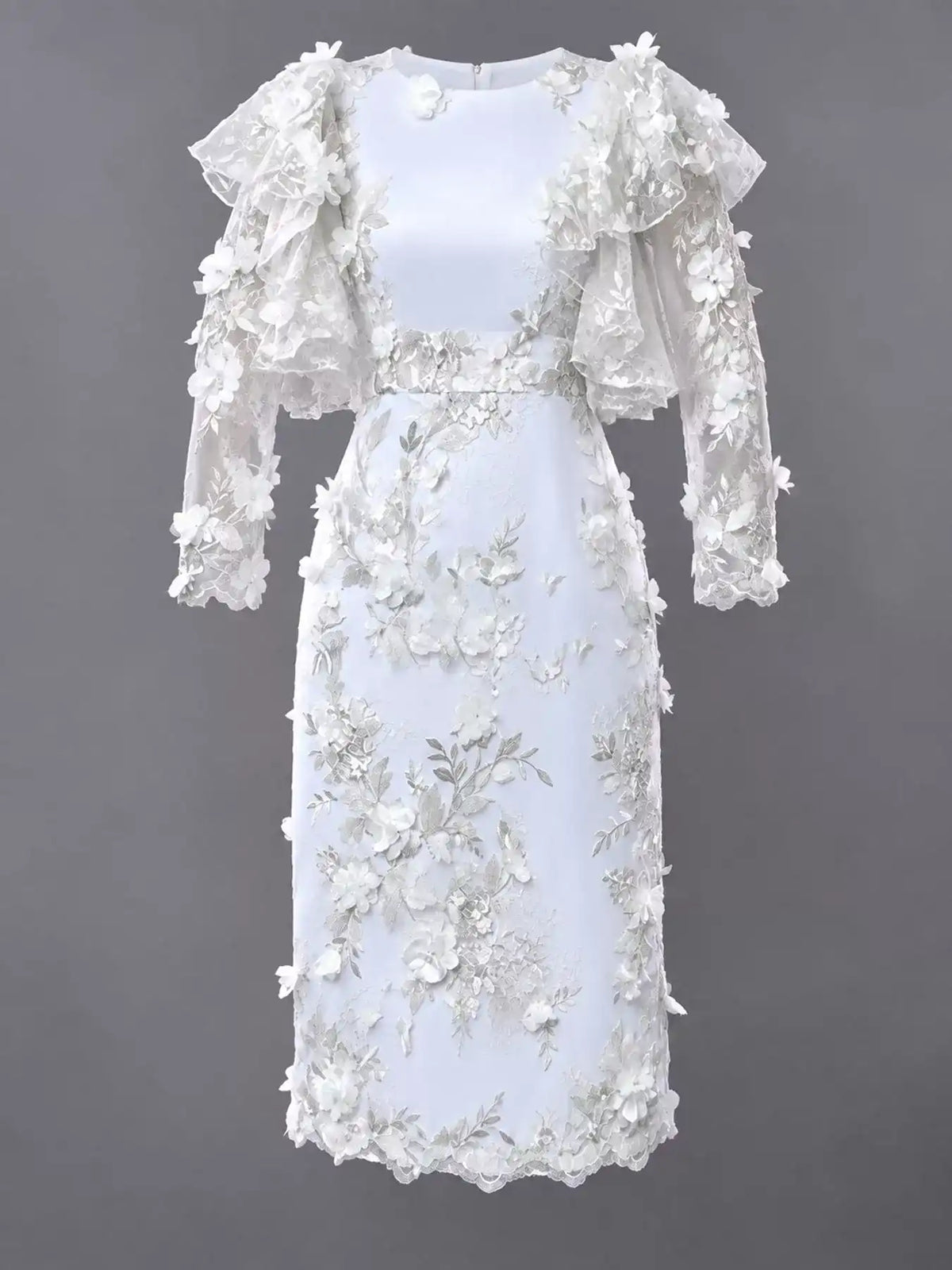 Plus Size Floral Embroidered Sheer Ruffle Sleeve Midi Dress 101001027950241 106 Brunch Dresses Jerry's Apparel 