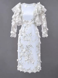 Plus Size Floral Embroidered Sheer Ruffle Sleeve Midi Dress 101001027950241 106 Brunch Dresses Jerry's Apparel 