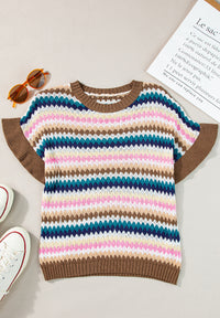 Contrast Round Neck Short Sleeve Sweater