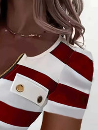 Striped Zipper Front Short Sleeve T-Shirt 101001087832708 28 Affordable Fashion Under $100 Jerry's Apparel 