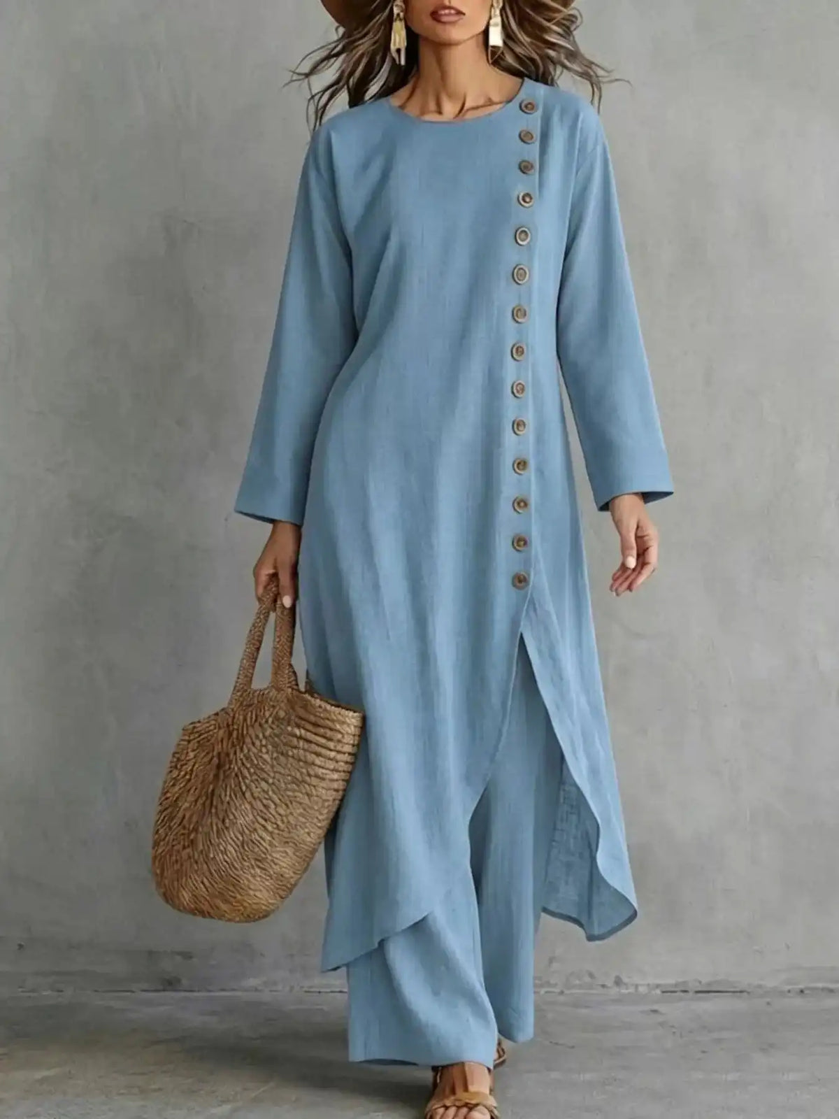 Full Size Side-Buttoned Longline Top and Pants Set Plus Size 101001327097524 51 Affordable Fashion Under $100 Jerry's Apparel 