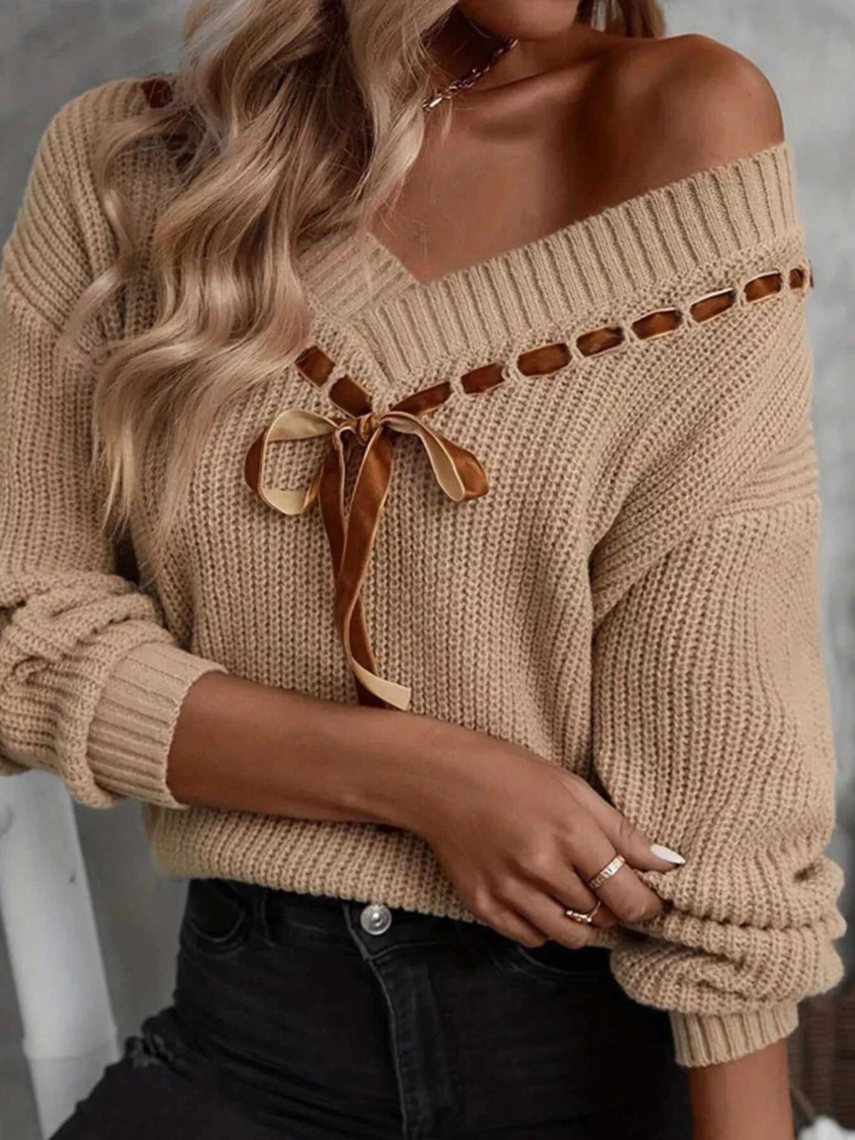 Ribbon Tie V-Neck Sweater 101002827607745 43 Affordable Fashion Under $100 Jerry's Apparel 