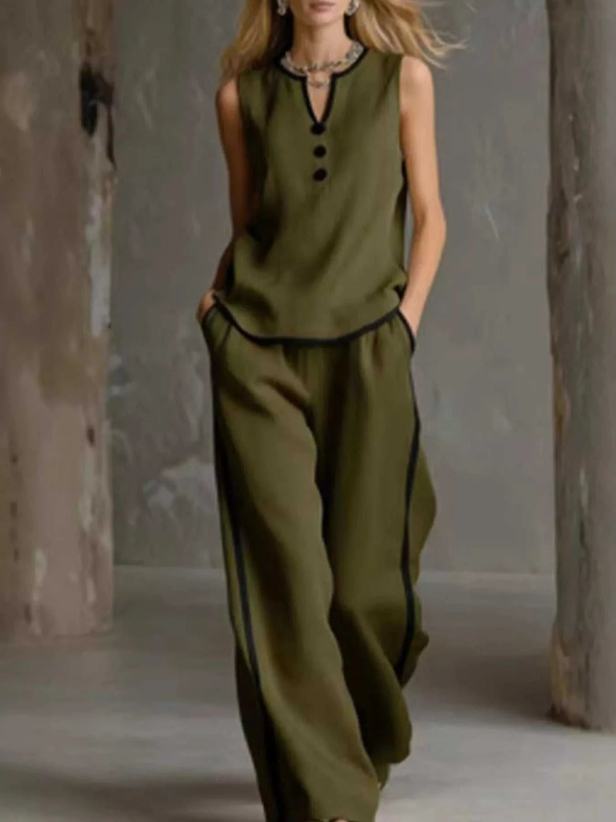 Full Size Contrast Trim Sleeveless Top and Pants Set Plus Size 101001507426114 43 Affordable Fashion Under $100 Jerry's Apparel 