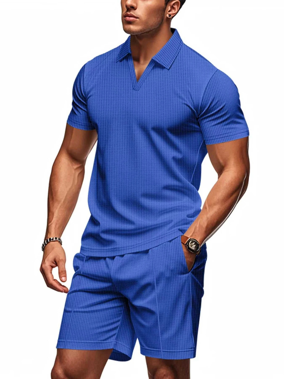 Men's Full Size Textured Short Sleeve Polo and Shorts Set Plus Size 100400402114307 34 Affordable Fashion Under $100 Jerry's Apparel 
