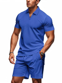 Men's Full Size Textured Short Sleeve Polo and Shorts Set Plus Size 100400402114307 34 Affordable Fashion Under $100 Jerry's Apparel 