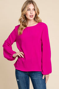 BOMBOM Textured Balloon Sleeve Top