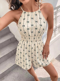 Bow Print Halter Neck Smocked Romper 100100154813524 28 Women's Romper Affordable Fashion Under $100 Jerry's Apparel 
