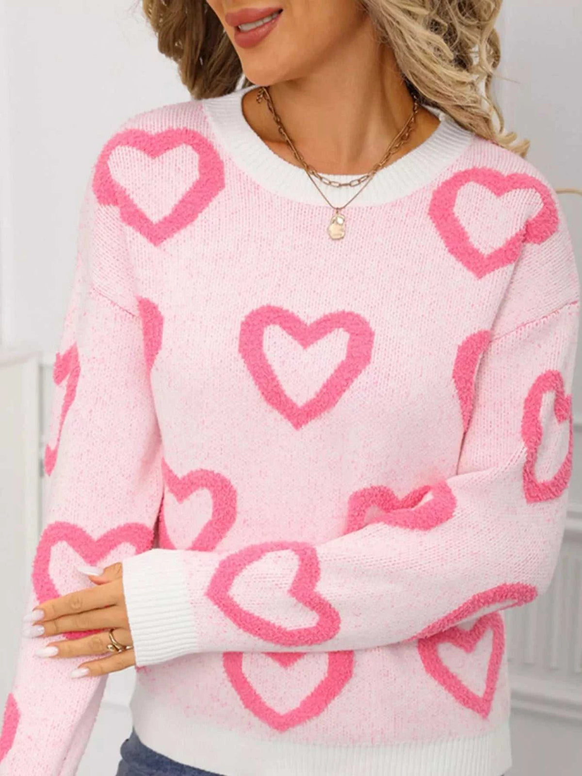 Valentine's Day Heart Pattern Round Neck Sweater 100100472947296 49 Affordable Fashion Under $100 Jerry's Apparel 