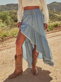 High-Low Frayed Hem Denim Skirt 101003288036813 68 Affordable Fashion Under $100 Jerry's Apparel 