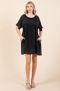 Full Size Short Sleeve Babydoll Texture Dress with Pockets