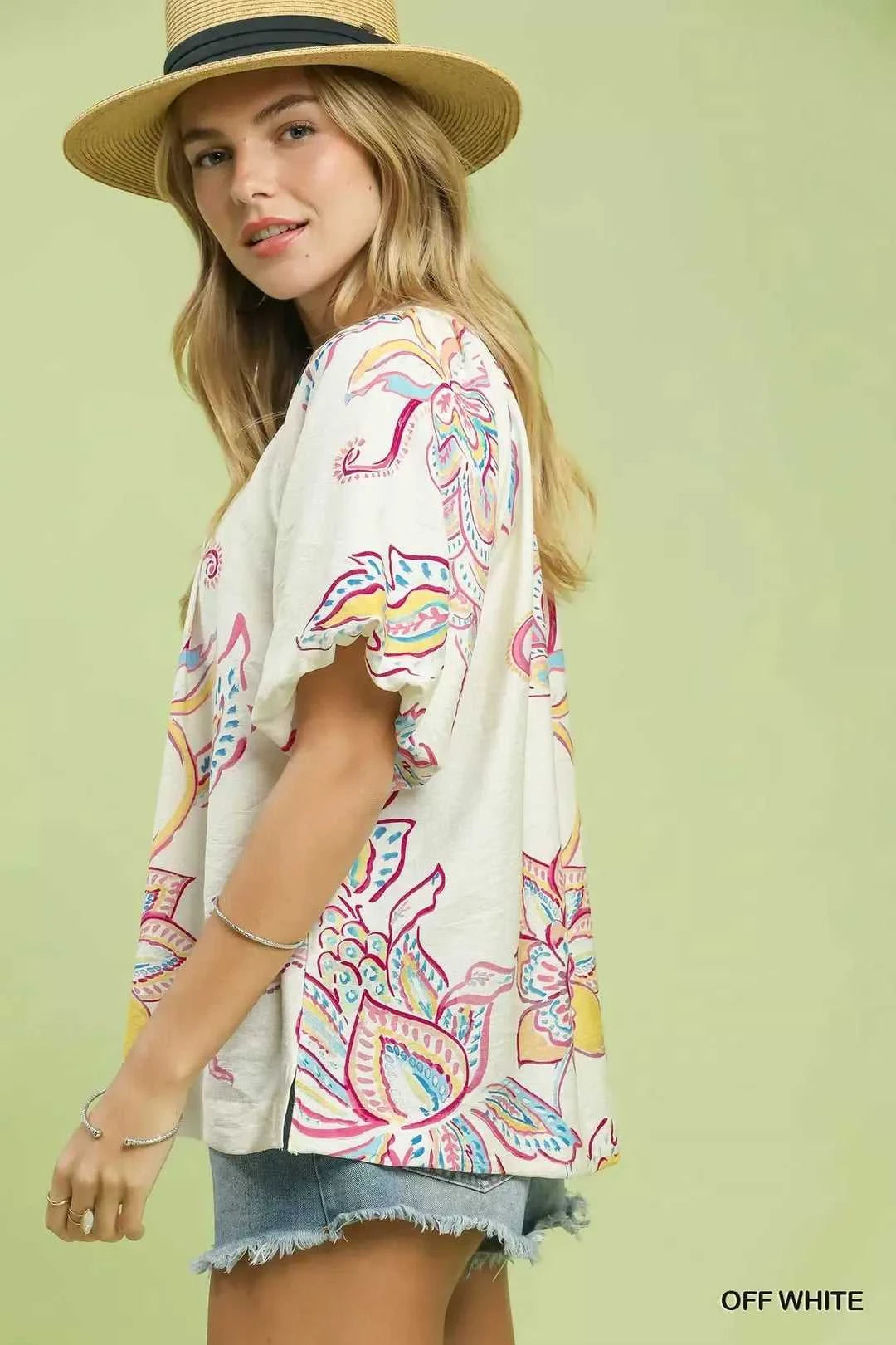 Umgee Paisley Print Puff Sleeve Top 100100603591467 49 Affordable Fashion Under $100 Jerry's Apparel 