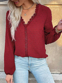 Lace Detail V-Neck Long Sleeve Blouse 100100219485344 33 Affordable Fashion Under $100 Jerry's Apparel 