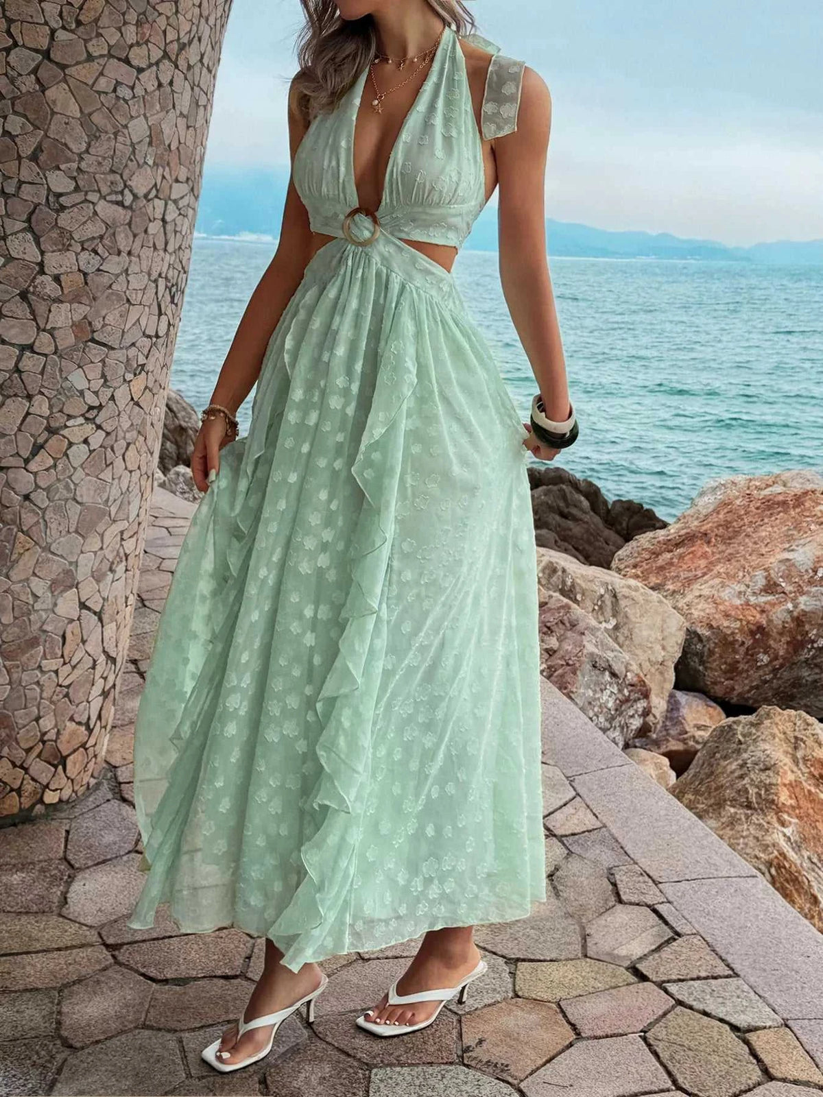 Ruffled Halter Neck Maxi Dress 100100231746653 72 Affordable Fashion Under $100 Jerry's Apparel 